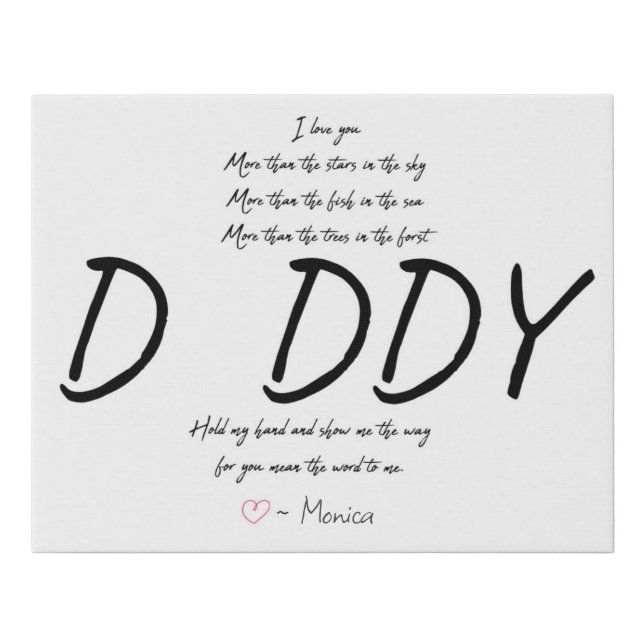 Personalized Handprint Daddy Poem Keepsake Gift Faux Canvas Print (Front)