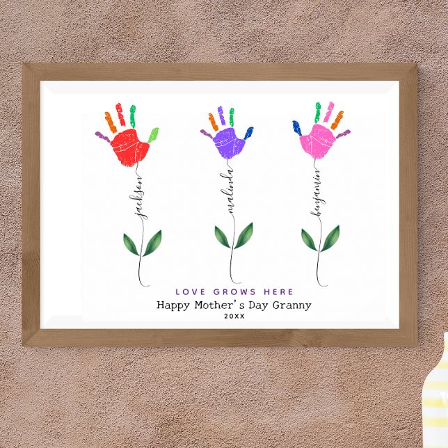 Personalized Handprint flower Art 3 flower names Poster (Creator Uploaded)