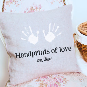 Personalized Handprints of love Kids hands Neutral Throw Pillow