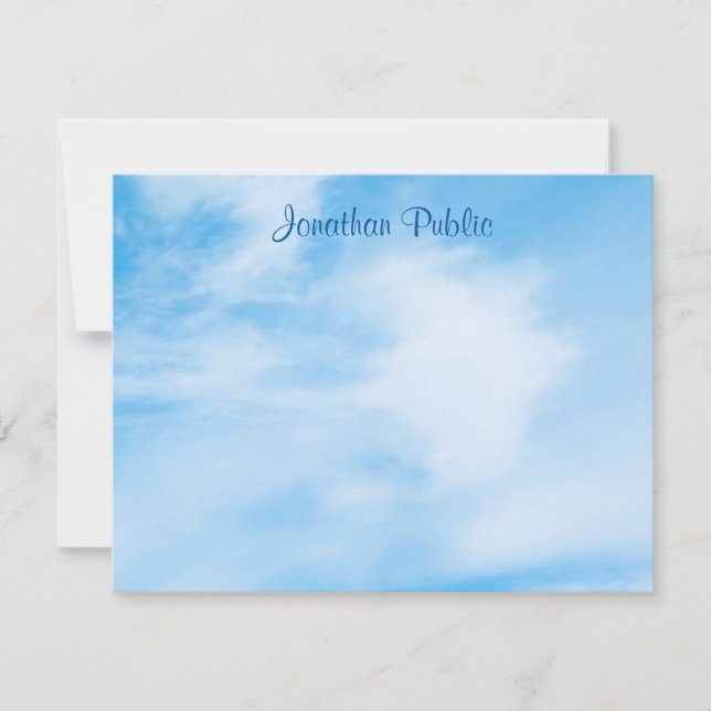 Personalized Handwriting Script Name Blue Sky Note Card (Front)