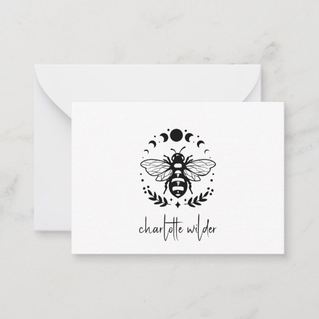 Personalized Handwritten Bee Phases Of Moon Note Card (Front)