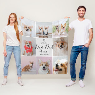 Personalized Handwritten Best Dog Dad 8 Photo Fleece Blanket