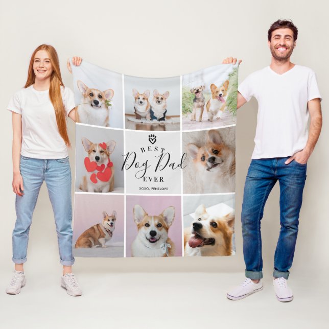 Personalized Handwritten Best Dog Dad 8 Photo Fleece Blanket (In Situ)