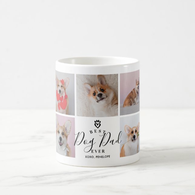 Personalized Handwritten Best Dog Dad 9 Photo Coffee Mug (Center)