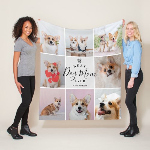 Personalized Handwritten Best Dog Mom 8 Photo Fleece Blanket