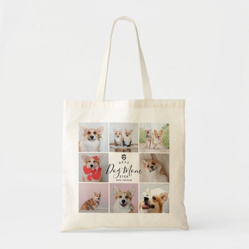 Personalized Handwritten Best Dog Mom 8 Photo Tote Bag
