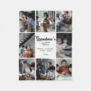 Personalized Handwritten Grandma 8 Photo Collage Fleece Blanket