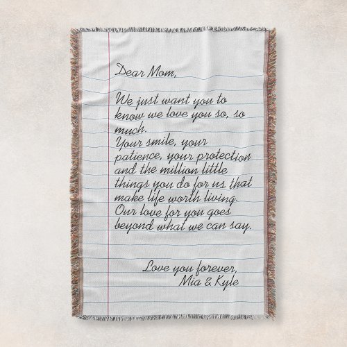 Personalized Handwritten Letter Love Message Mom Throw Blanket