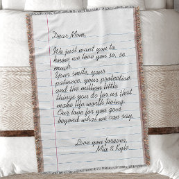 Personalized Handwritten Letter Love Message Mom Throw Blanket