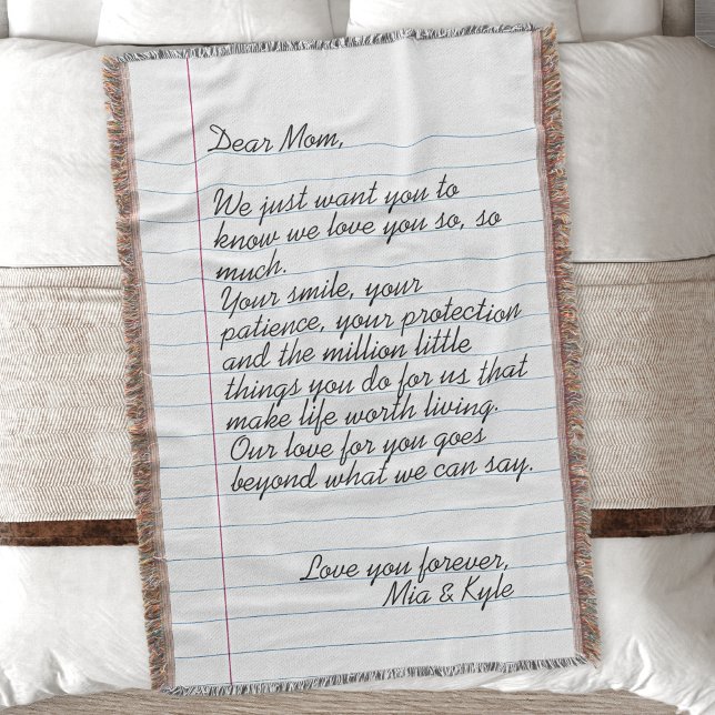 Personalized Handwritten Letter Love Message Mom Throw Blanket (Creator Uploaded)