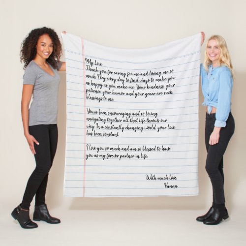 Personalized Handwritten Love Letter for Husband Fleece Blanket