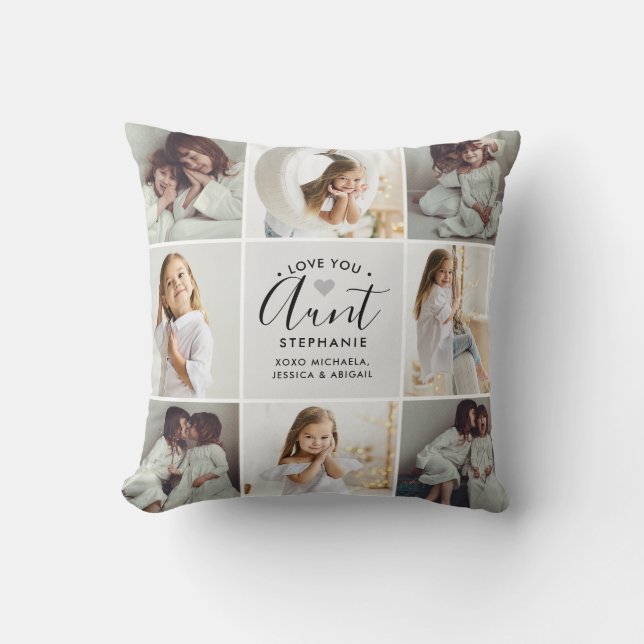 Personalized Handwritten Love You Aunt 16-Photo Throw Pillow (Front)