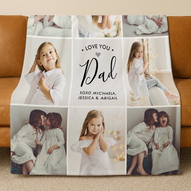 Personalized Handwritten Love You Dad 8-Photo Fleece Blanket (Creator Uploaded)