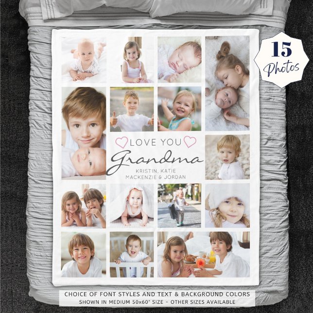 Personalized Handwritten Love You Grandma 15 Photo Fleece Blanket (Creator Uploaded)