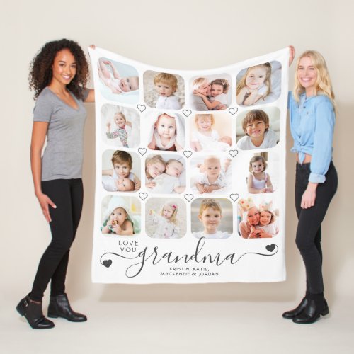 Personalized Handwritten Love You Grandma 16 Photo Fleece Blanket