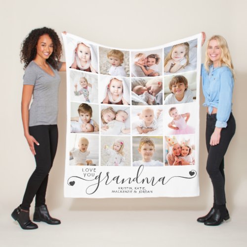 Personalized Handwritten Love You Grandma 16 Photo Fleece Blanket