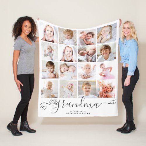 Personalized Handwritten Love You Grandma 16 Photo Fleece Blanket