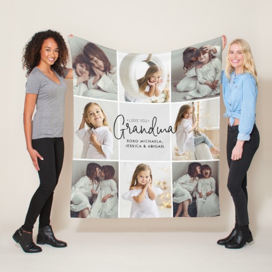 Personalized Handwritten Love You Grandma 8-Photo Fleece Blanket