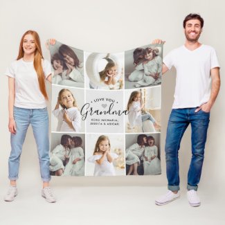 Personalized Handwritten Love You Grandma 8-Photo Fleece Blanket
