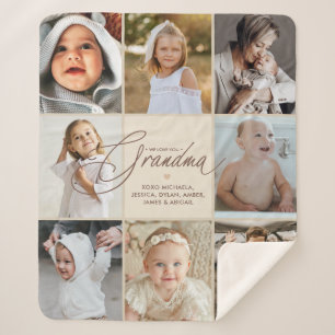 Personalized Handwritten Love You Grandma 8-Photo Sherpa Blanket