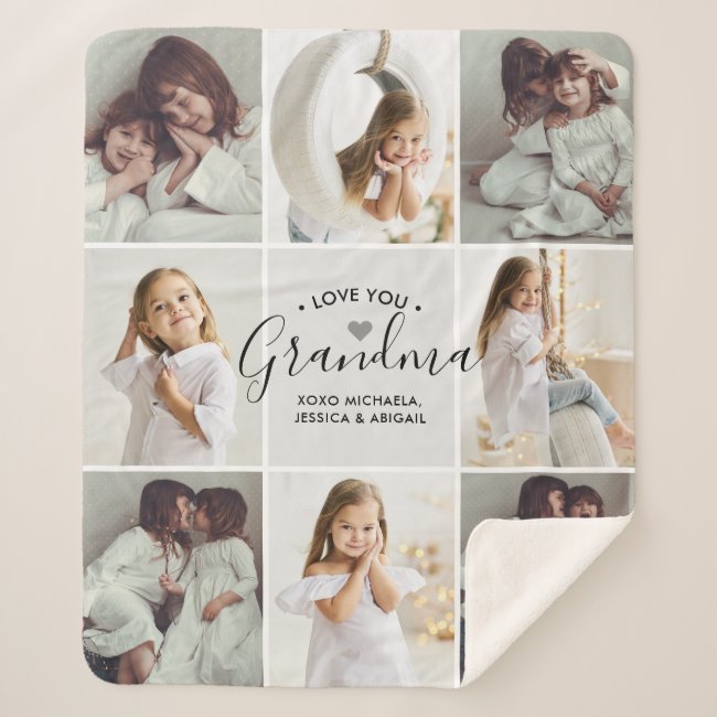 Personalized Handwritten Love You Grandma 8-Photo Sherpa Blanket