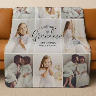 Personalized Handwritten Love You Grandma 8-Photo Sherpa Blanket