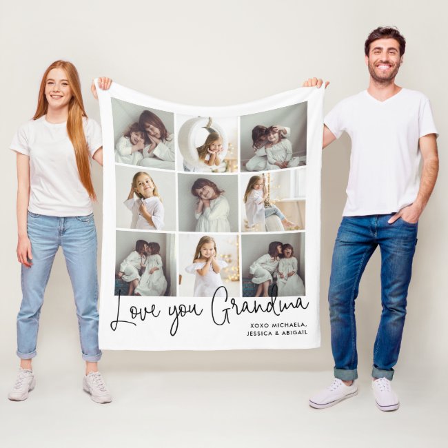 Personalized Handwritten Love You Grandma 9-Photo Fleece Blanket