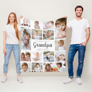 Personalized Handwritten Love You Grandpa 15 Photo Fleece Blanket