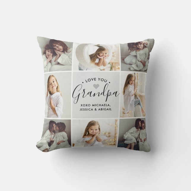 Personalized Handwritten Love You Grandpa 16-Photo Throw Pillow (Front)