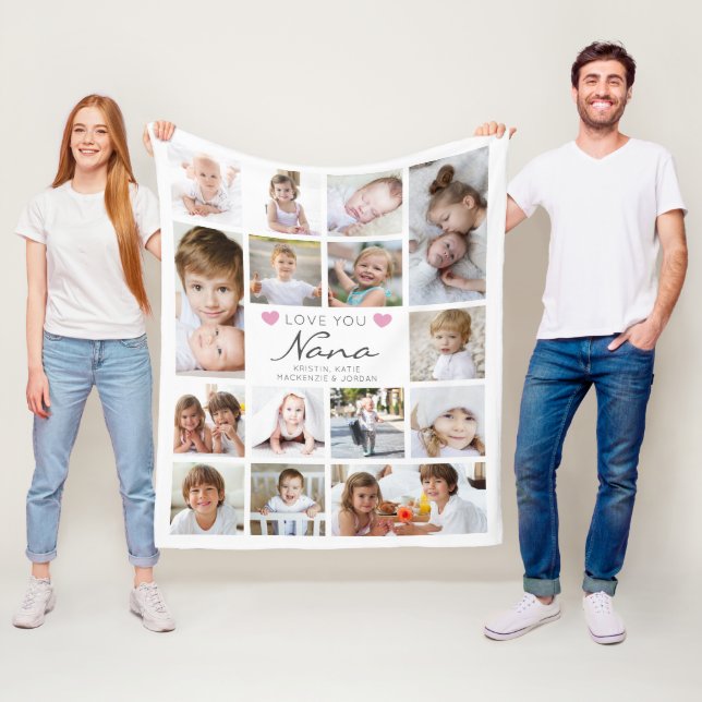 Personalized Handwritten Love You Nana 15 Photo Fleece Blanket (In Situ)