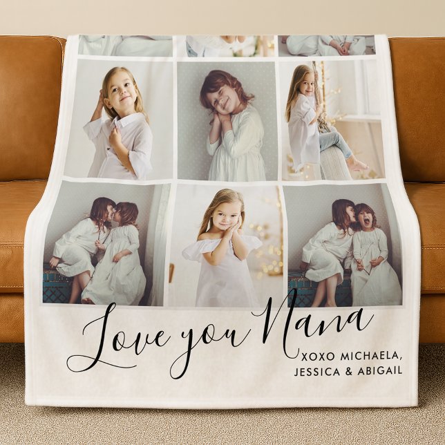 Personalized Handwritten Love You Nana 9-Photo Fleece Blanket (Creator Uploaded)