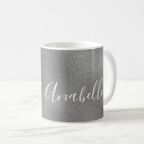 Personalized handwritten name silver grey glitter coffee mug