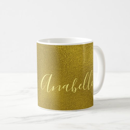 Personalized handwritten name yellow gold glitter coffee mug