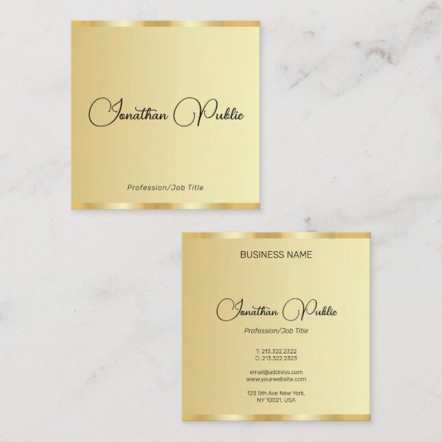 Personalized Handwritten Script Faux Gold Template Square Business Card (Front/Back)