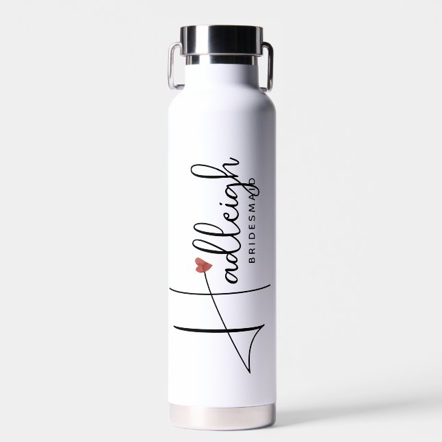 Personalized Handwritten Script Name Bridesmaid  Water Bottle (Front)