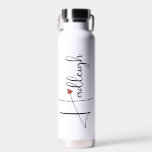 Personalized Handwritten Script Name Water Bottle<br><div class="desc">A handwritten style script name personalized water bottle, with a cute little red heart interacting with the typography. You may use the design tool to click on the heart and move it around to suit your own aesthetic for this design, or leave it as is, and to change the script...</div>