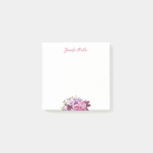 Personalized Handwritten Script Watercolor Floral Post_it Notes