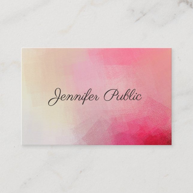 Personalized Handwritten Text Modern Elegant Pink Business Card (Front)