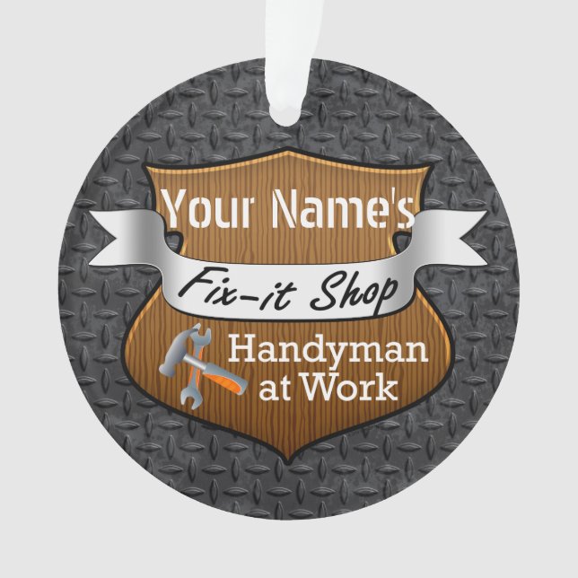 Personalized Handyman Fix-It Custom Name Ornament (Front)