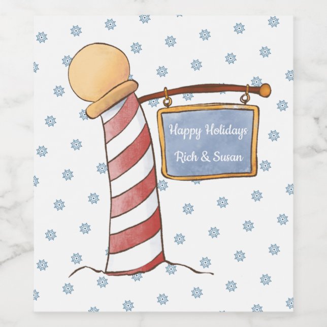 Personalized Hanging Sign Striped Pole Holiday     Wine Label (Single Label)
