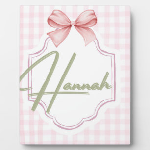 Personalized Hannah Baby Girl Nursery Bow&Gingham Plaque