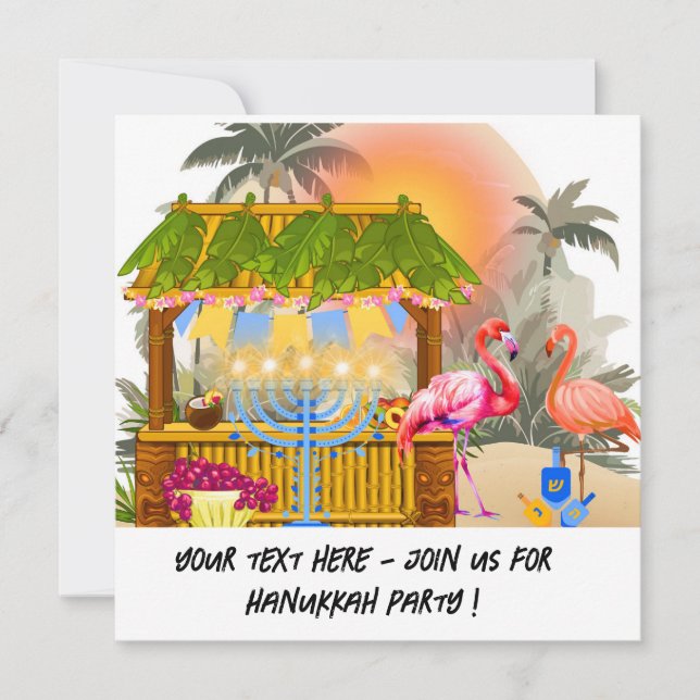 Personalized Hanukkah Card – Beach Theme Tiki Bar  (Front)
