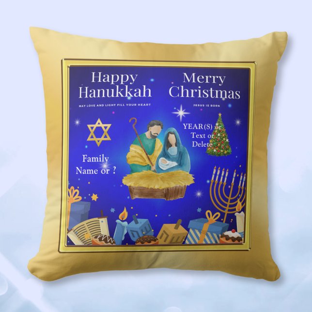 Personalized, Hanukkah Christmas Decor, Pillow (Hanukkah Christmas Decor. Christmas and Hanukkah Pillow. Happy Hanukkah and Merry Christmas. )