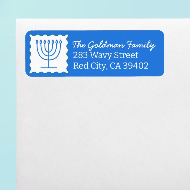 Personalized Hanukkah Menorah Blue Return Address  Label (Creator Uploaded)