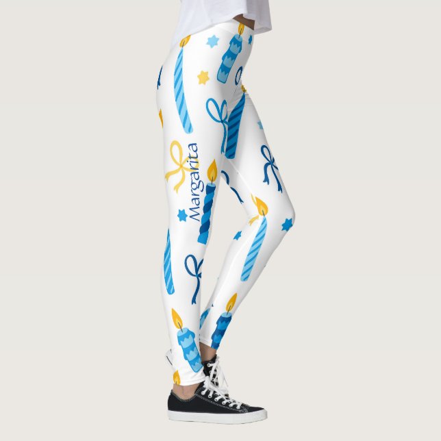 Personalized Hanukkah Pattern Cute Workout Leggings (Right)