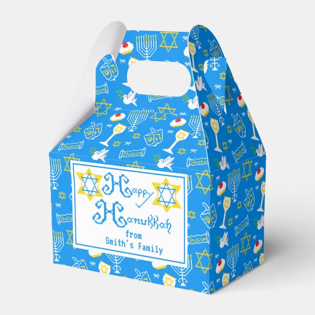 Personalized Hanukkah Pattern Favor Boxes (Front Side)