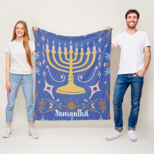 Personalized Hanukkah pattern Fleece Blanket