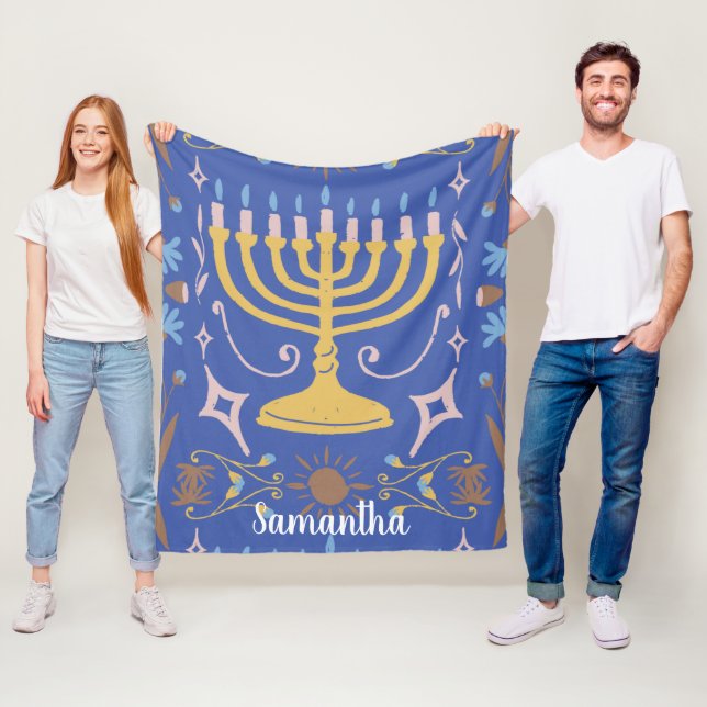 Personalized Hanukkah pattern Fleece Blanket (In Situ)