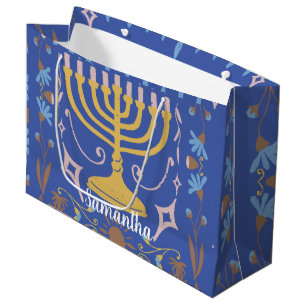 Personalized Hanukkah pattern Large Gift Bag