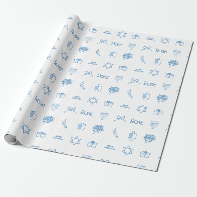 Personalized Hanukkah Preppy Sweet Wrapping Paper (Unrolled)